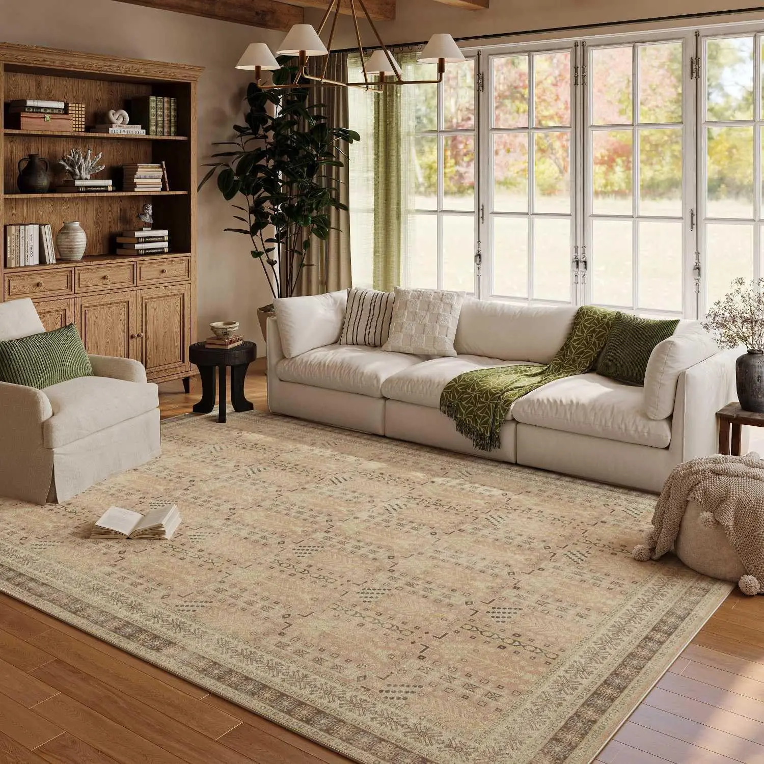 American Retro Floral Room Decor Bedend Carpet Soft Large Area Living Room Rug Non-slip Easy Cleaning Leisure Area Tatami Mat