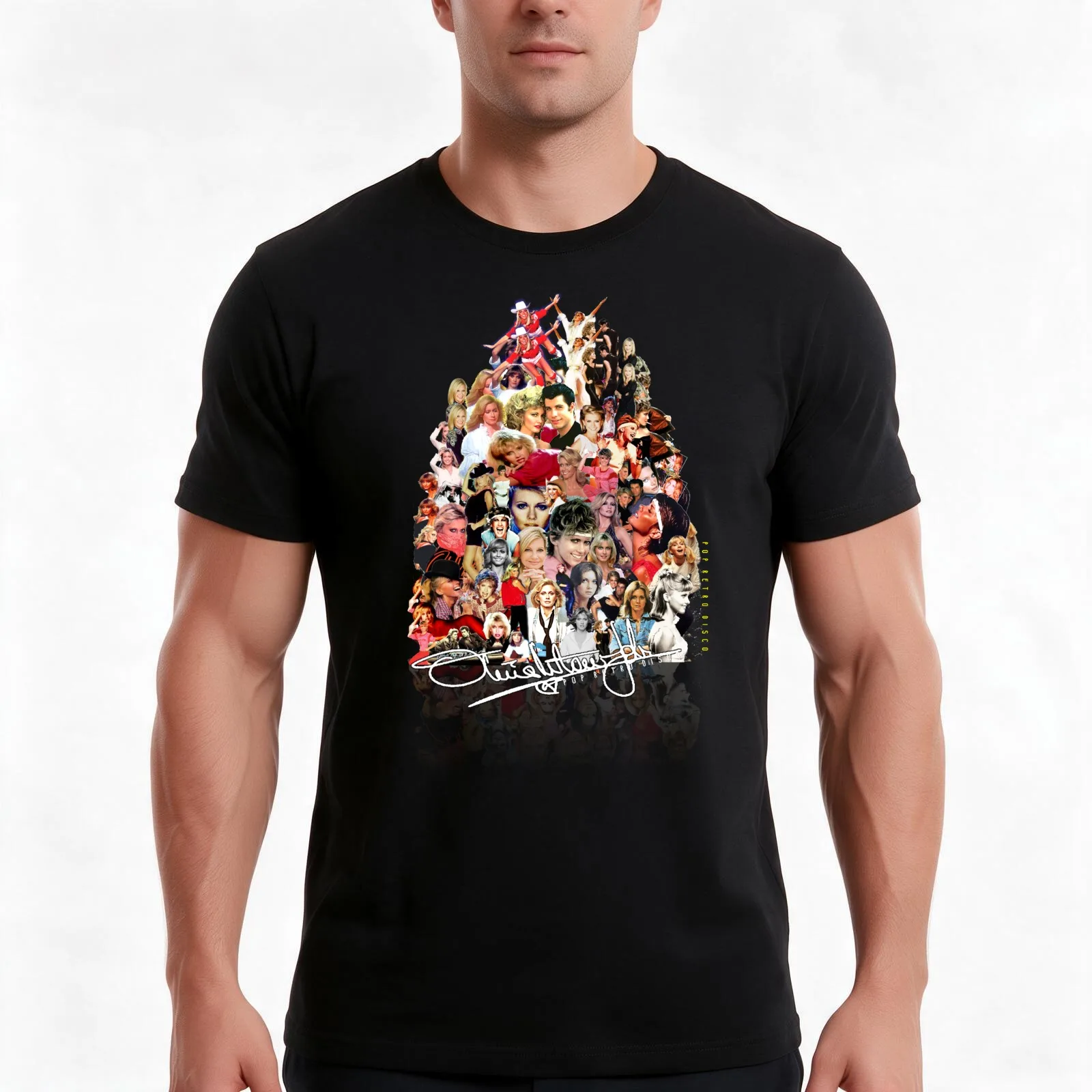Olivia Newton-John Collage - Designed by PopRetroDisco T-Shirt Summer Casual Cotton Tee Oversized Streetwear Tops 100% Cotton