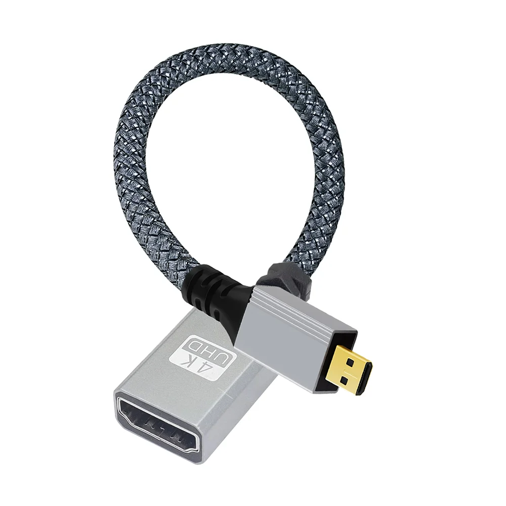 4K Micro HDMI-compatible to HDMI-compatible Cable Male to Female Adapter 18Gbps HDR 3D for Raspberry Pi 5 Gopro DSLR Monitor TV