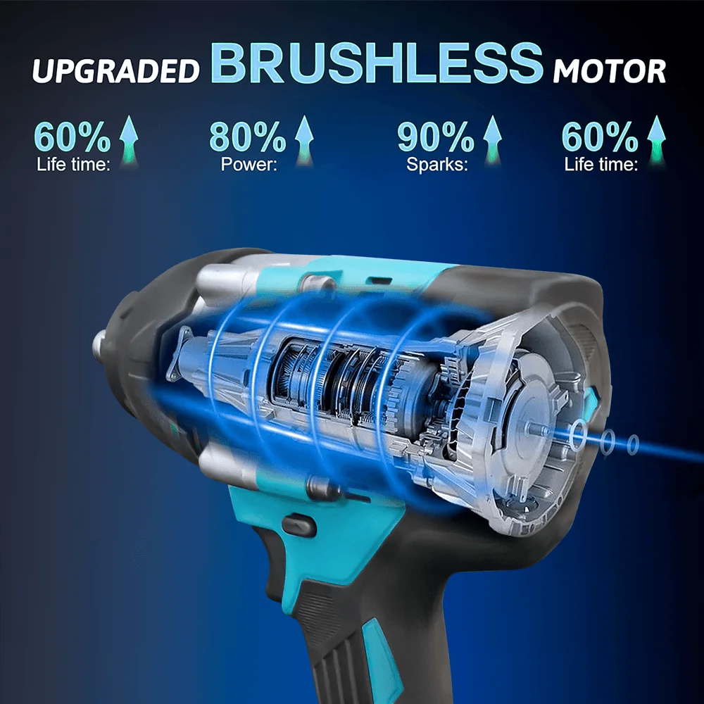 PATUOPRO 700-1500N.m Torque Brushless Electric Impact Wrench 4-Speed Handheld Cordless Wrench Fit Makita 18V Battery(No Battery)