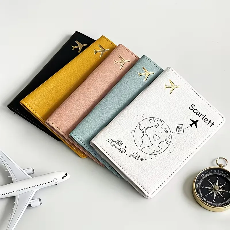 Custom Name Text Passport Cover with Plane and Earth Design | Perfect Gift for Travel and Business, Foldable, Minimalist Style