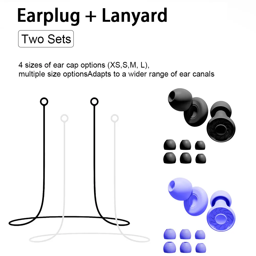 2 Pairs Silicone Earplugs with Silicone Lanyard Washable Reusable Ear Plugs Anti Lost Design For Swimming Siesta Reading