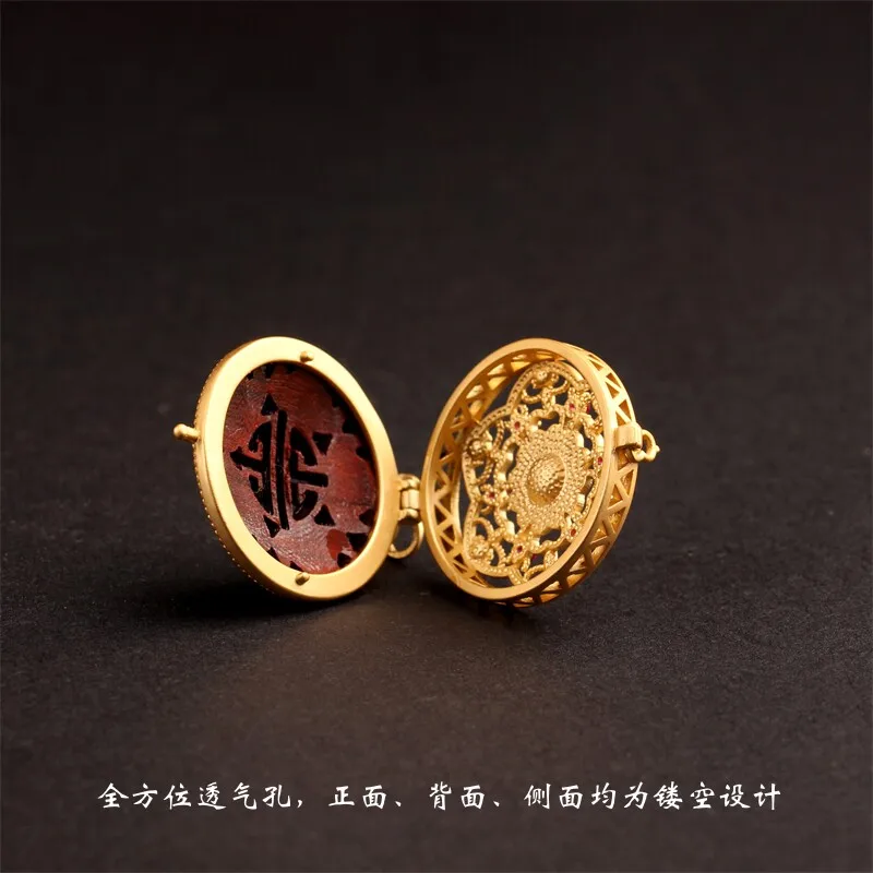Vintage Chinese Guochao Style Hollow Openable Sandalwood Sachet Gau Box Pendant Necklace Unisex Handmade Daily Wear Jewelry Gift