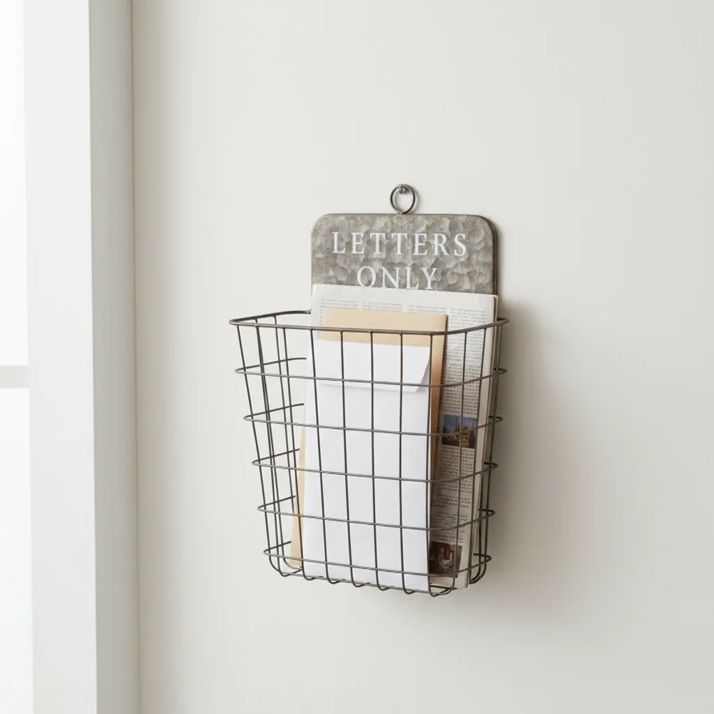 Vintage Metal Wall Mail Holder, Letters Only Wire Basket, Wall Mounted Letter Organizer, Rustic Hanging Mail Box For Home Office
