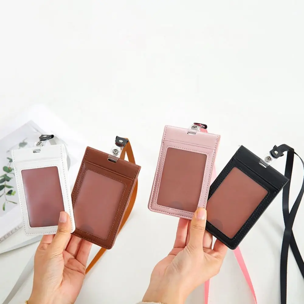 Mode Kaarthouder Lanyard Draagbare Pu Lederen Id-Kaarthouder Magneet Eenvoudige Credit Badge Houder Vrouwen