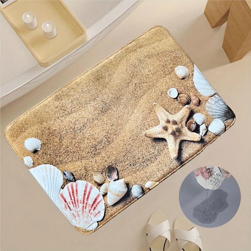 Seashore Beach Shell Starfish Mat Super Absorbent Non Slip Bath Carpet Waterproof Kitchen Entrance Rugs Home Living Room Decor