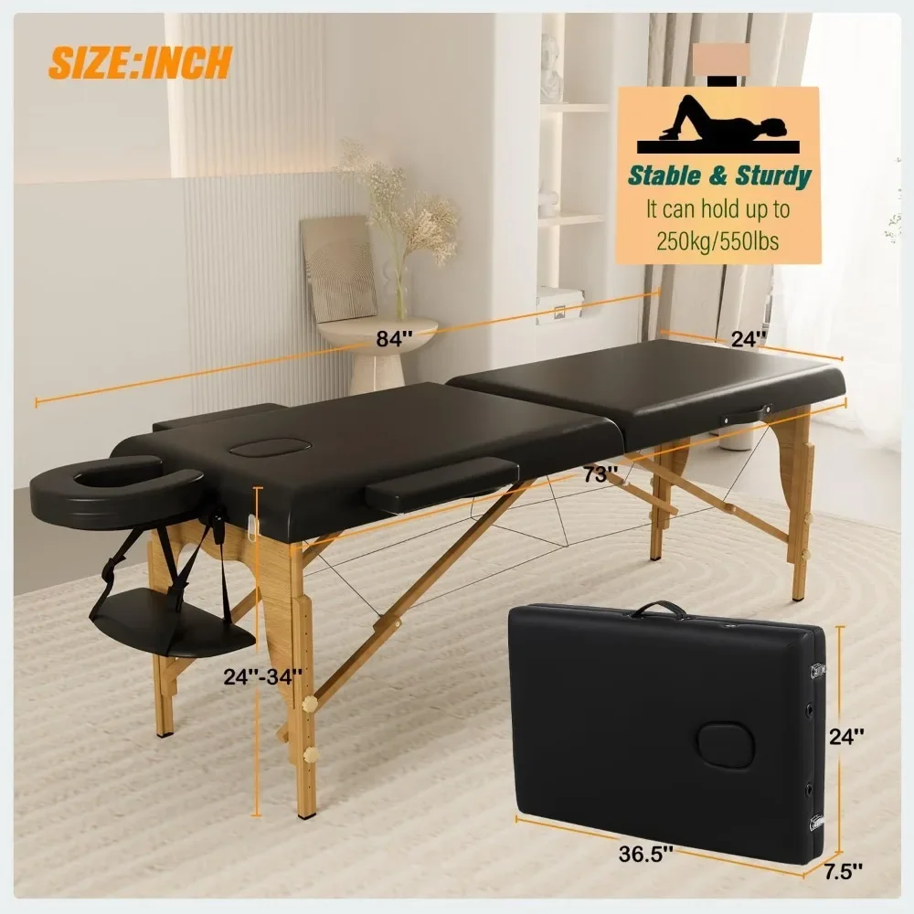 

Portable Massage Table w/Neck Stretcher, 84 inch Sturdy Foldable Massage Bed, Tattoo Table Adjustable Lash Bed