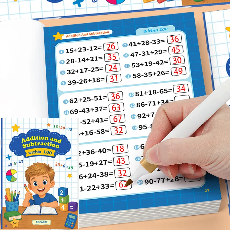 A Math Oral Calculation English Arithmetic Problem Book Within 100, Math Operation Enlightenment Workbook, Learning & Education