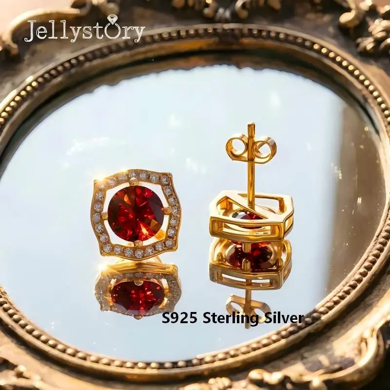 Jellystory 1 Carat Moissanite Square Studs for Women, 925 Silver Bezel Setting Korean Design, Trendy Everyday Earrings Gift