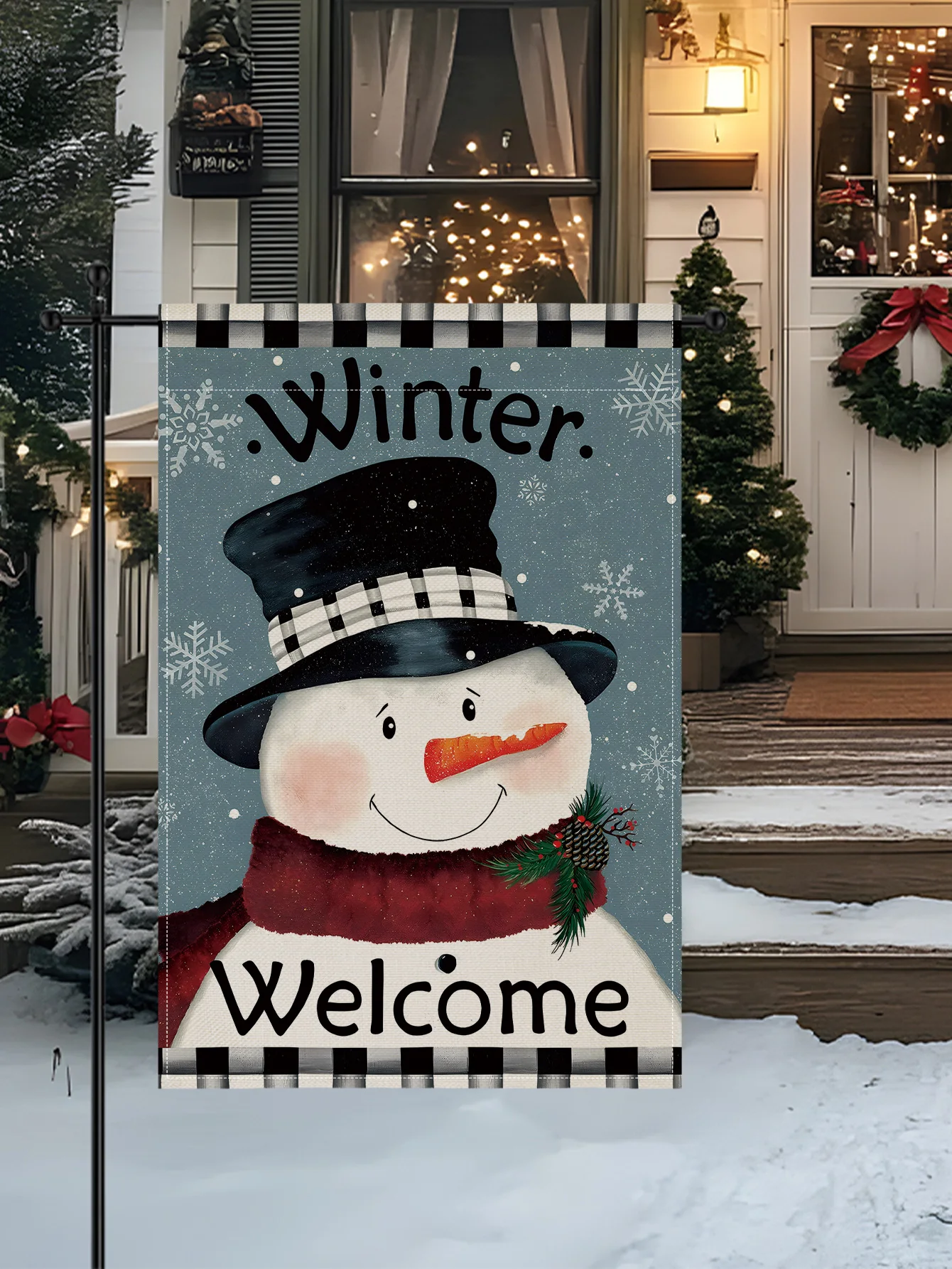 30*45cm Merry Christmas Garden Flag Linen Blend, Santa Claus Snowman Pattern House Yard Xmas New Year Winter Decoration No Pole