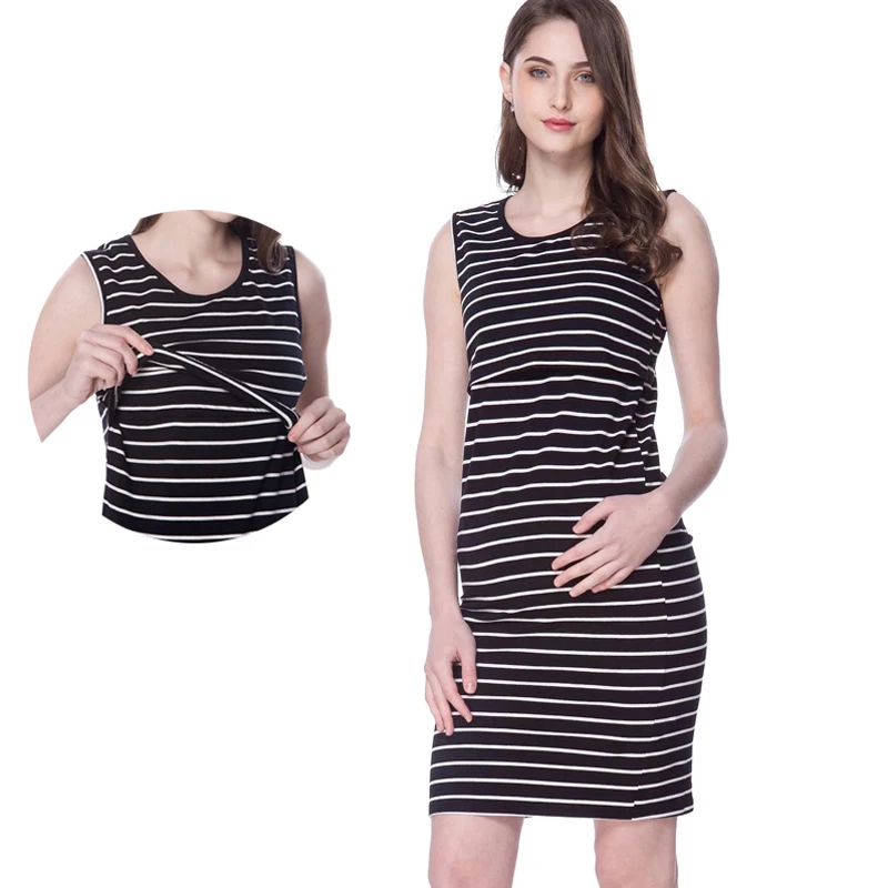 

Dress for Nursing Maternity Clothes Dress Cotton Striped Pregnant Women Sleeveless Dress Breastfeeding Dresses Lactation Dress