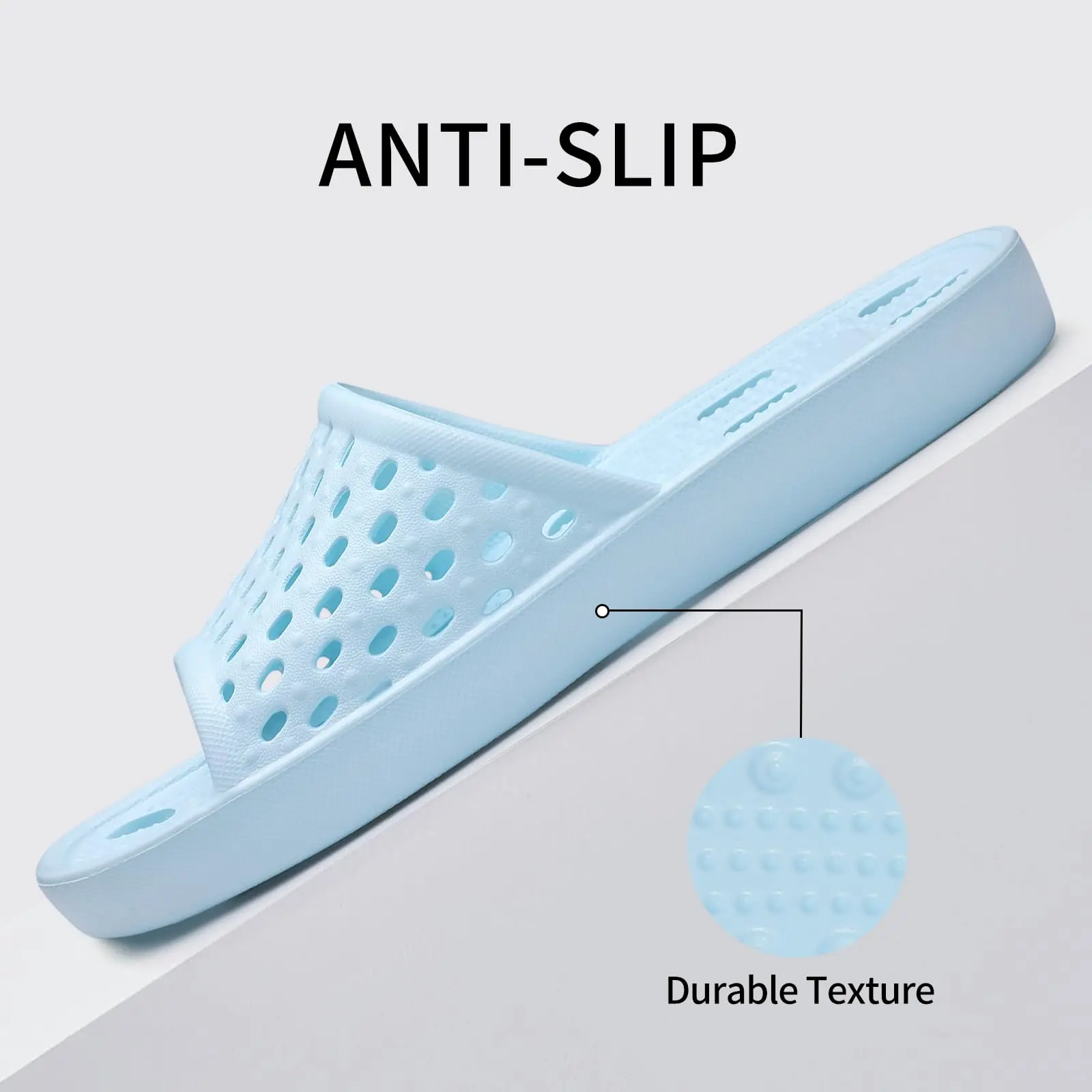 Shevalues Schnelltrocknende Damen-Duschpantoffeln, flache Slip-On-Hausschuhe, bequeme Badezimmer-Slides, rutschfeste Pool-Sandalen für den Fitnessbereich – Detail 24