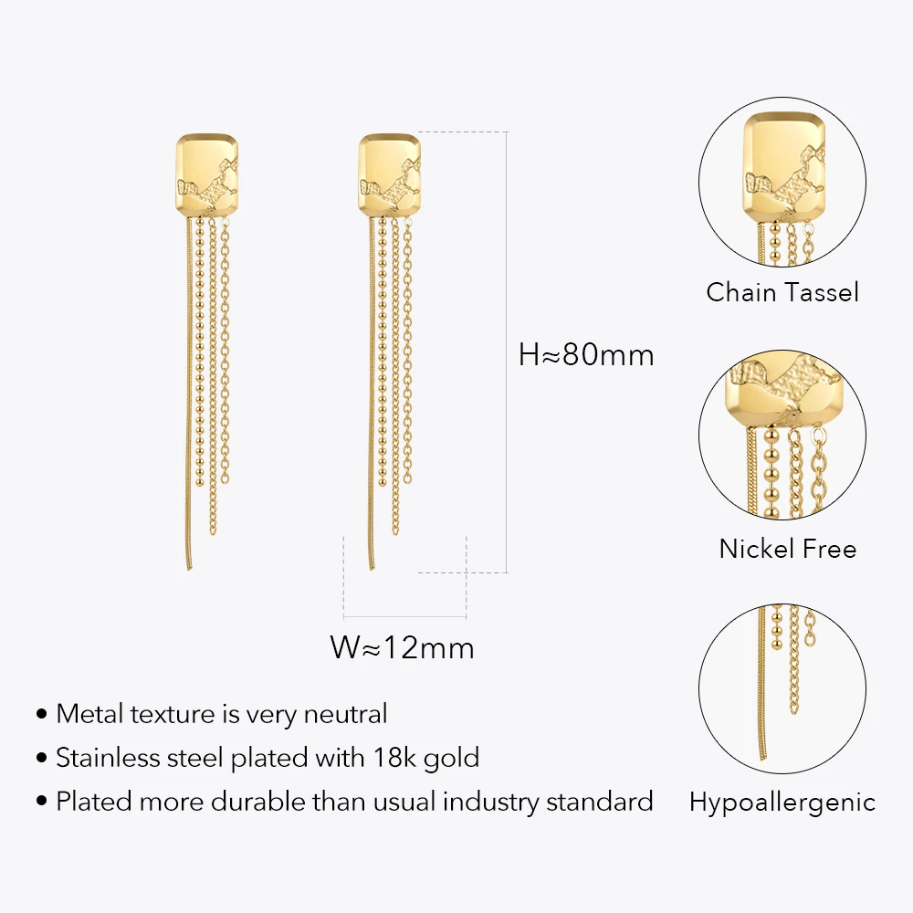 ENFASHION Simple Stainless Steel Gold Color Drop Earrings Chain Tassel Earring Pendientes Mujer Fashion Jewelry Party E221354