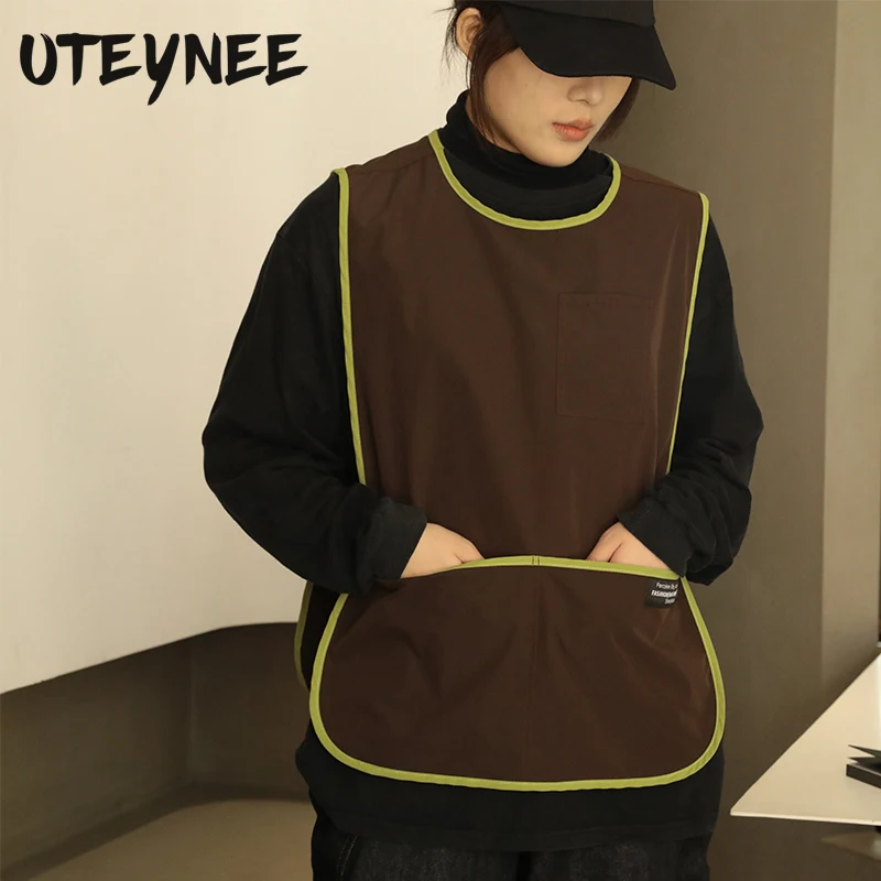 Oil-proof Waterproof Apron Vest for Cafe Restaurant Salon Nail Men and Women's Kitchen Apron with Pockets Adult Bib Work Clothes