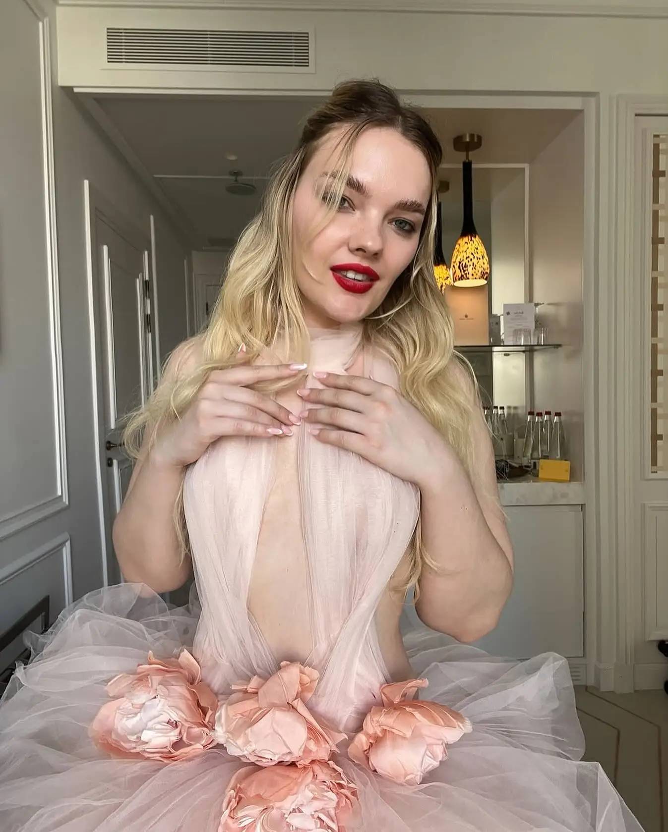 Vestido romântico de tule com camada rosa pêssego, sexy, costas nuas, malha inchada, sessão de fotos de casamento, chá de panela, vestidos de festa femininos