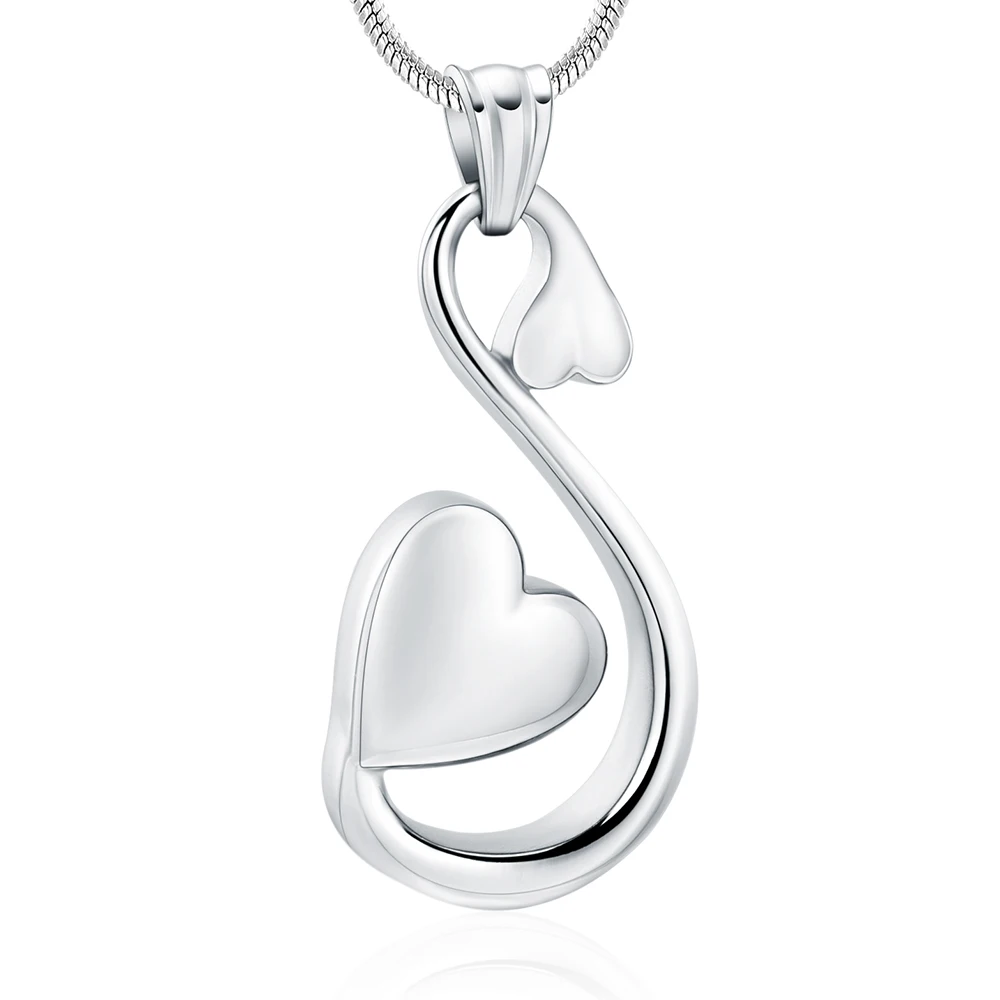 Swan Shape Urn Cremation Necklace Stainless Steel With Heart Charms Pendant For Ashes Healing Gift To Women Memorial Jewelry