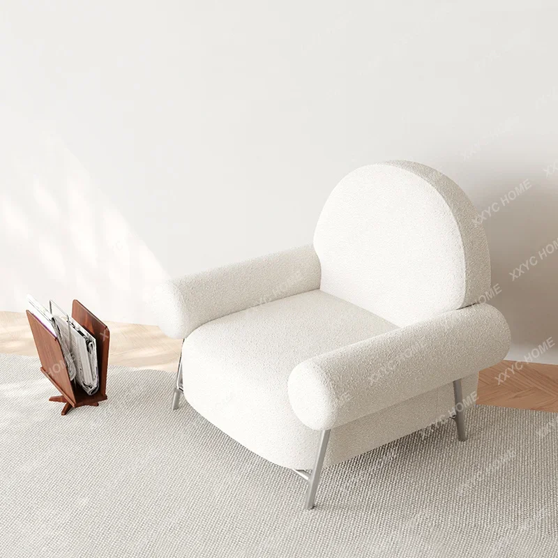 Joylove Living Room Single Sofa Designer Casual Net Red Ins Wabi Sabi Cream Style White Lamb Velvet Lazy Single Chair