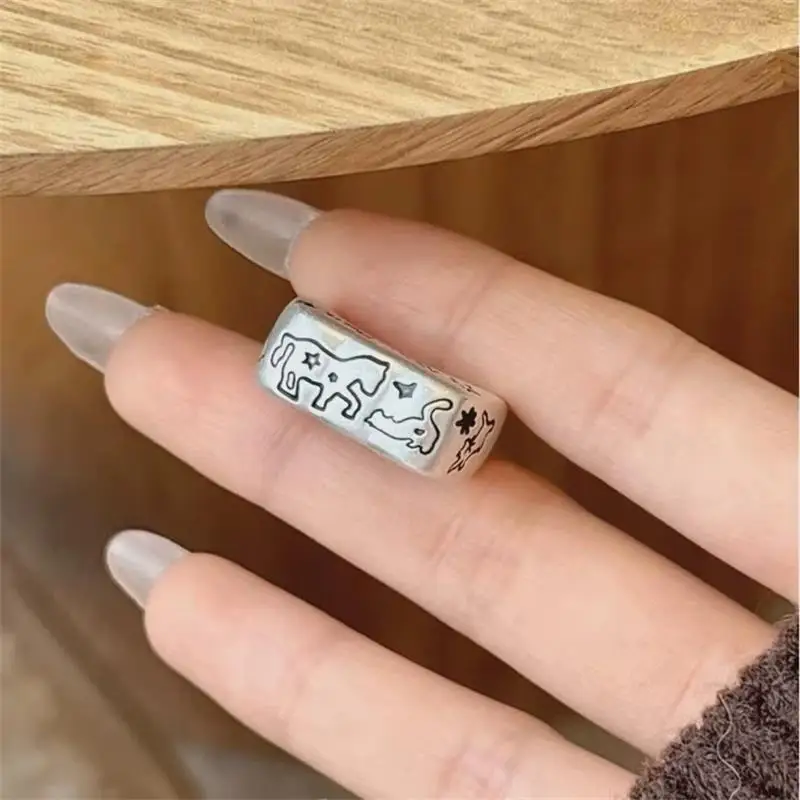 Cartoon Animal Graffiti Horse Star Adjustable Finger Rings For Women Fashion New Jewelry Gift Party Birthday