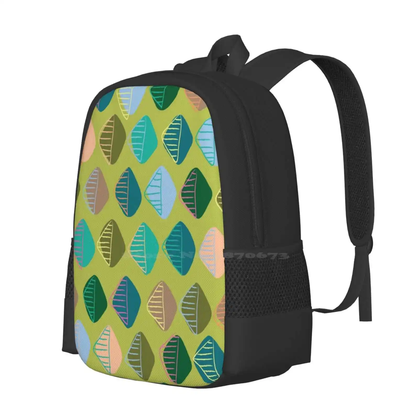 Green Diamonds Hot Sale Backpack Fashion Bags Pattern Abstract Geometric Natural Diamonds Triangles Hand Drawn Green Elegant