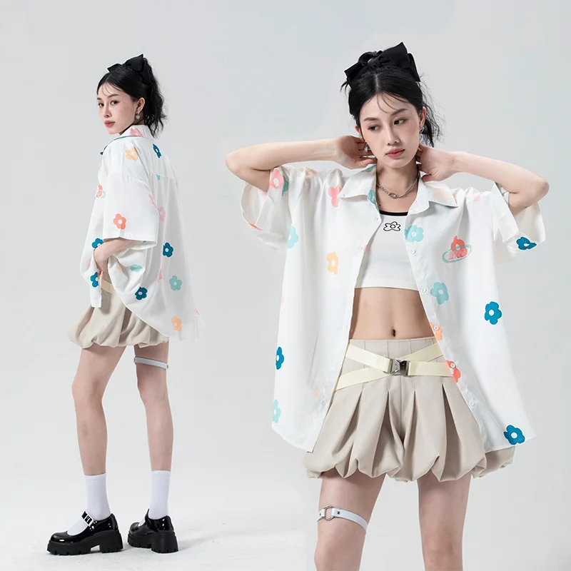 

Original Design Summer irt Women's Loose Floral Academic Sle Top ort Sve Collar Cotton Straight Cut Button down