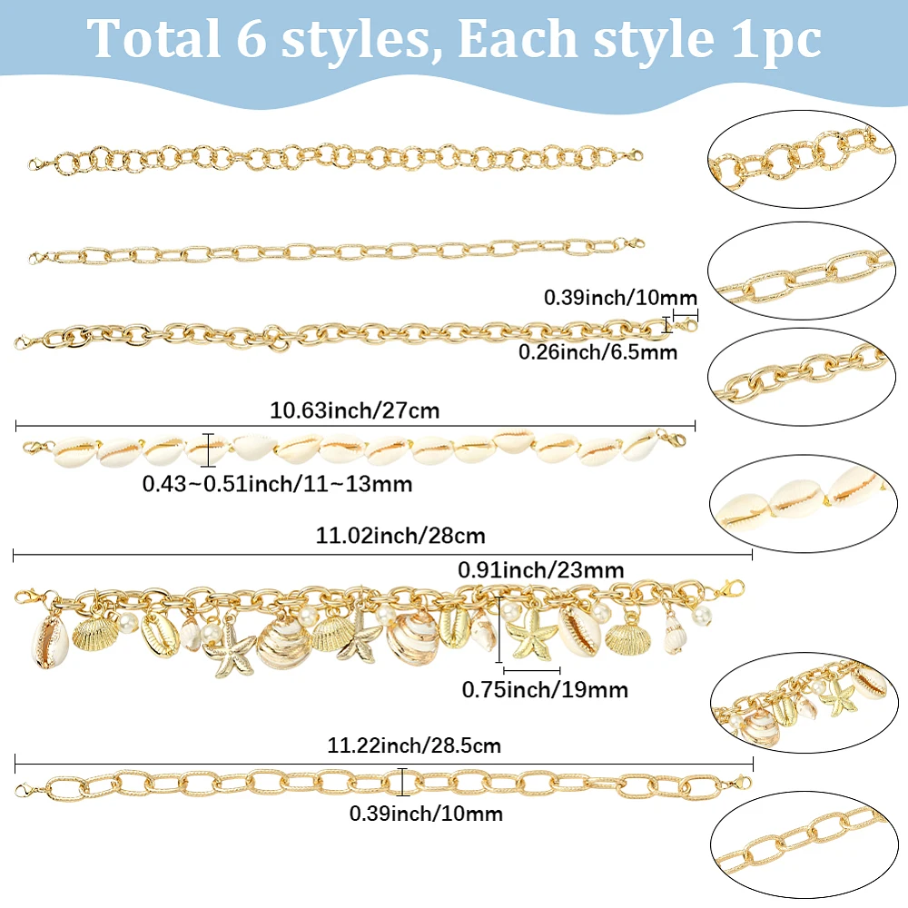 6Pcs Trucker Hat Chains Charms Summer Ocean Cowrie Shell Starfish Charm Plastic Pearl Beads Assorted Detachable Gold Hat Chain