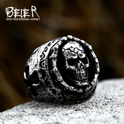 fine details Solid Fashion Ring Stainless Steel Mens Polishing Viking Jackdaw Skeleton cross Skeleton Punk Ring Jewelry BR8-740