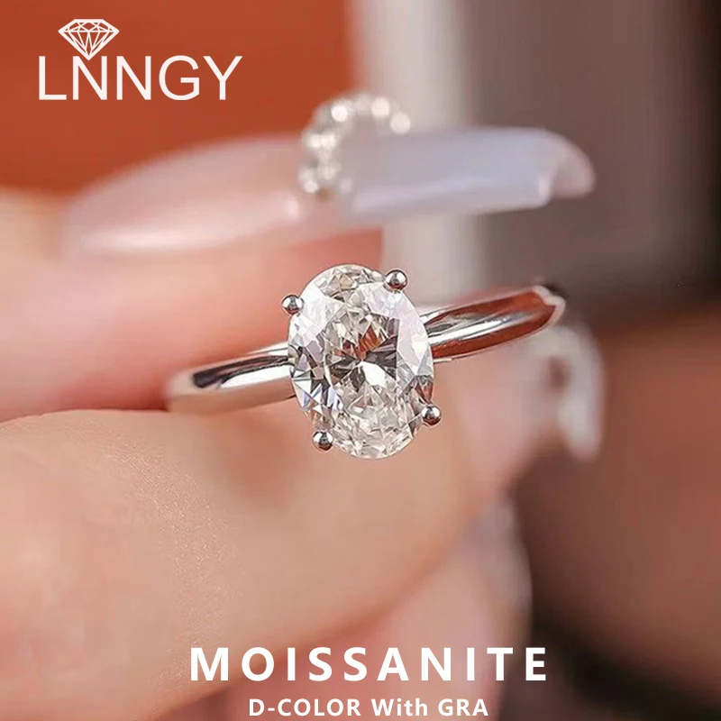 

Lnngy Certified 1/2/3 Carat Oval Cut Solitaire Moissanite Ring For Women Original 925 Sterling Silver Wedding Rings Jewelry Gift