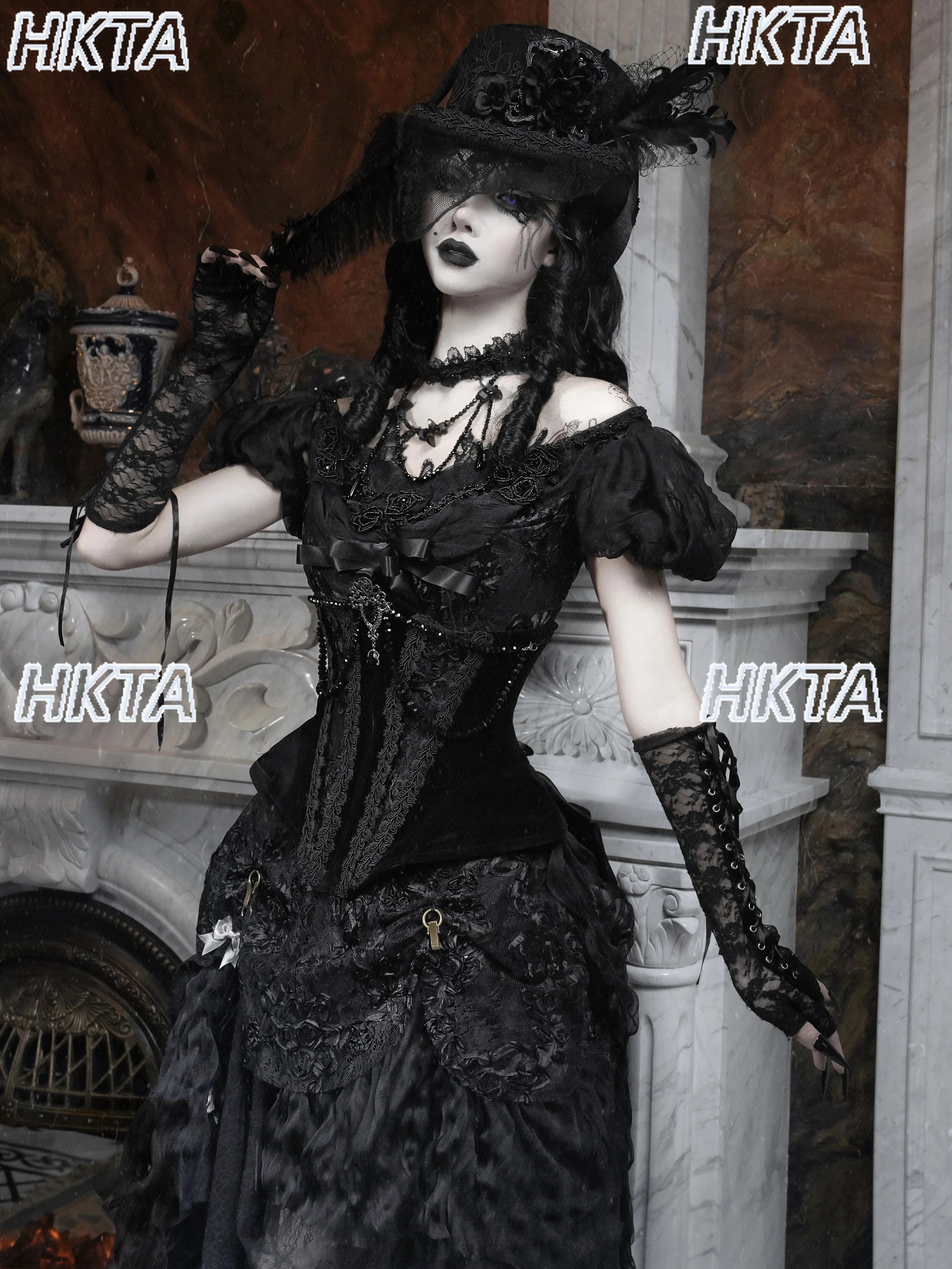 Gotico Cravatta a lisca di pesce scuro Velluto Sigillo in vita Gilet da donna Elegante splendido Halloween Cosplay Pizzo Nero Fascia da smoking Crop Top Y2k