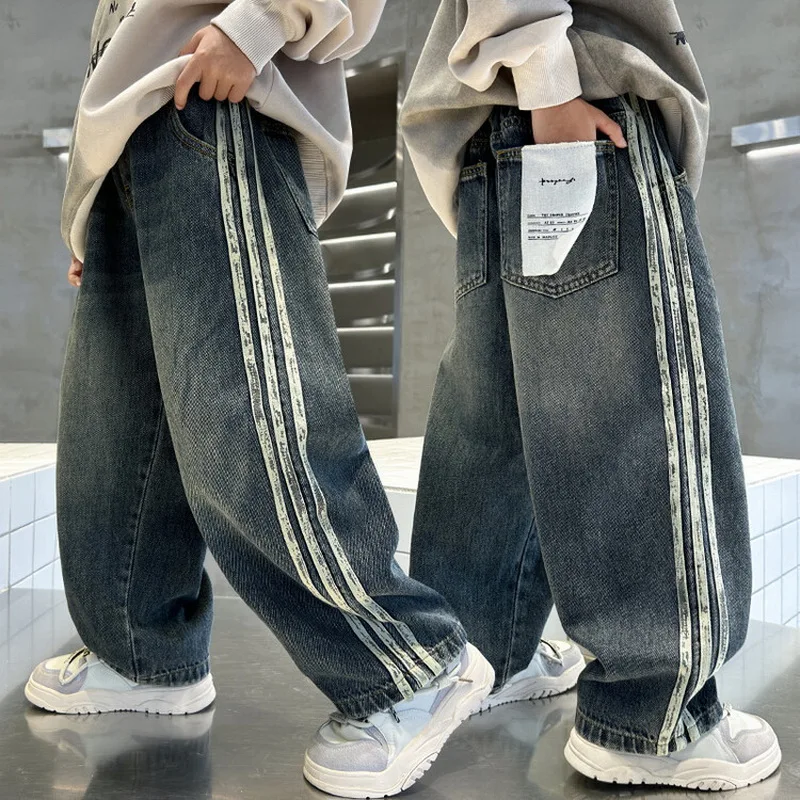 

Новые джинсы для подростков, джинсовые брюки для мальчиков, От 5 до 15 лет, осенние модные мягкие брюки для детей, джинсовые брюки, детские повседневные брюки