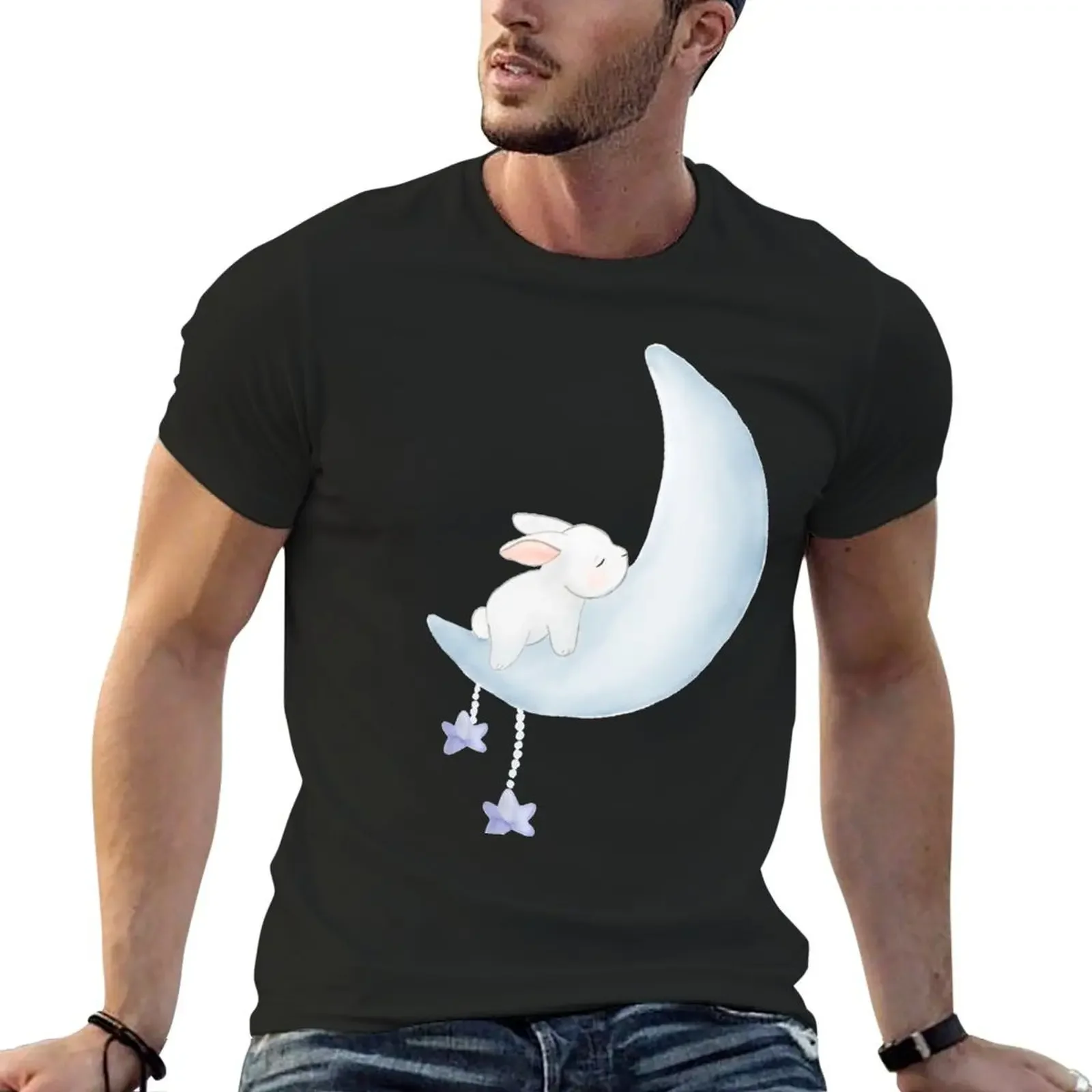 

Sleeping bunny in blue moon T-Shirt designer shirts Aesthetic clothing mens t shirt graphic