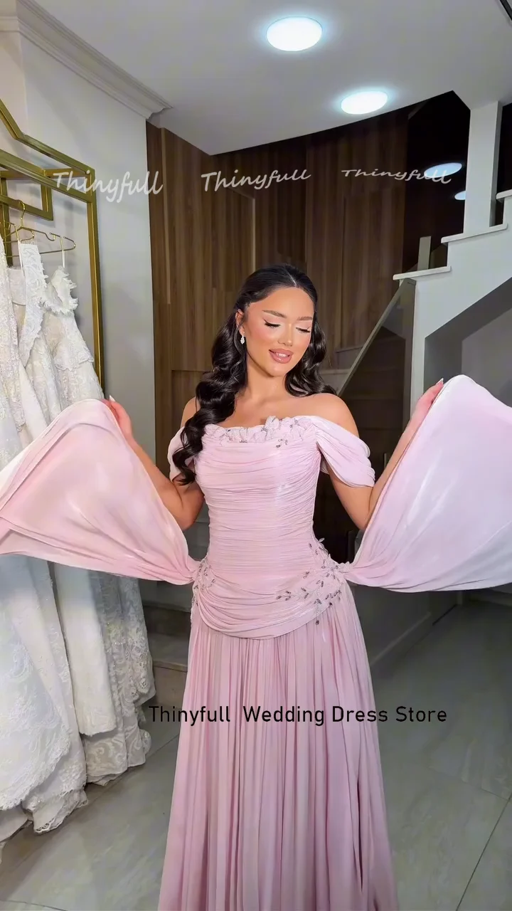 Thinyfull A-line 2026 Long Prom Dresses Off Shoulder Sleeveless Shiny Satin Evening Dress Party Gown Robe De Soirée Customized