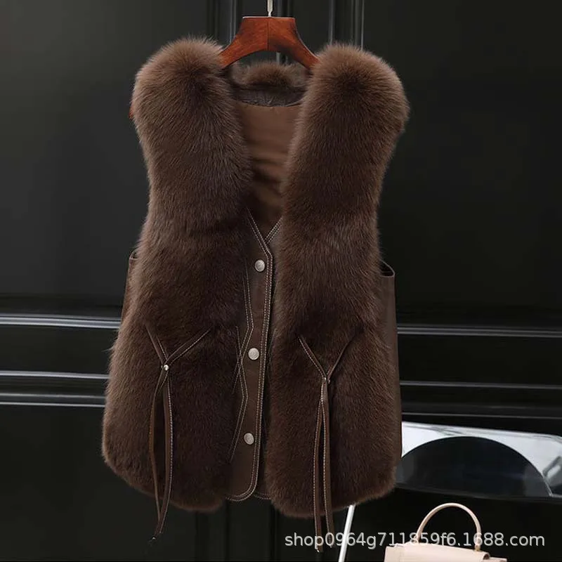 Women Vests Faux Fur Fox Coats Sleeveless Short Coat Thick Warm Y2k Streetwear Elegant Jackets Casual Outerwear Autumn Winter