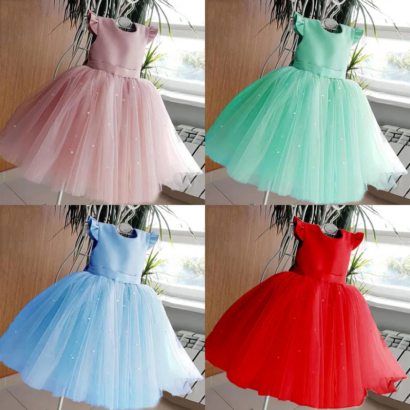 Girl Dress Middle Child Mesh Backless Bow Puffy Princess Dress Flower Girl Dresses for Weddings Toddler Girl Clothes