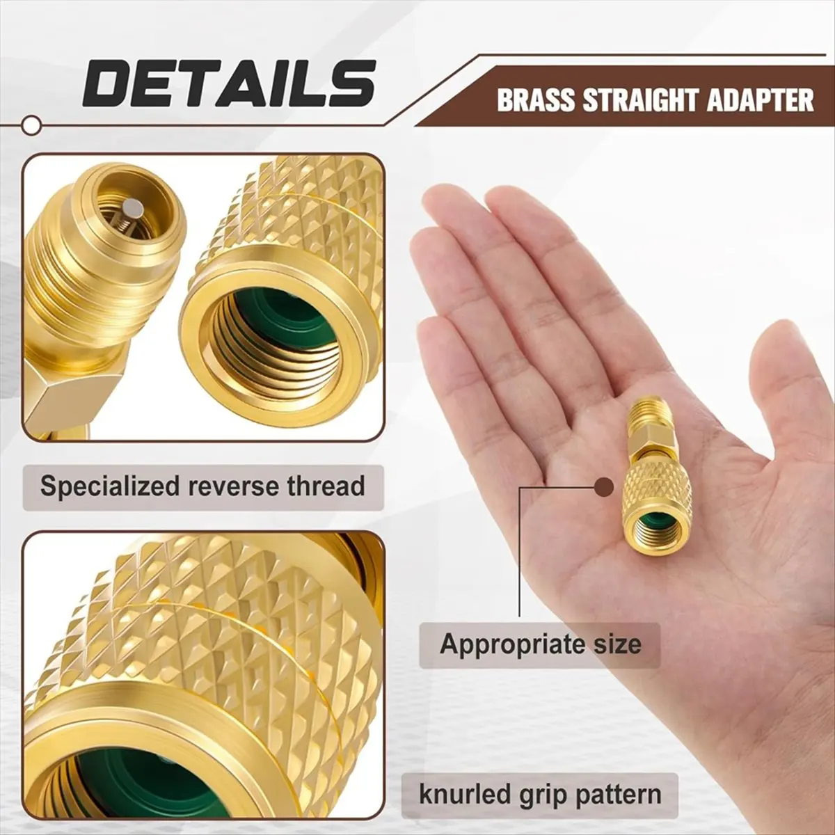 2pcs R32 R454B Refrigerant Brass Adapter, 1/4Inch Female to 1/4Inch Male Reverse Thread, Quick Connect Fittings