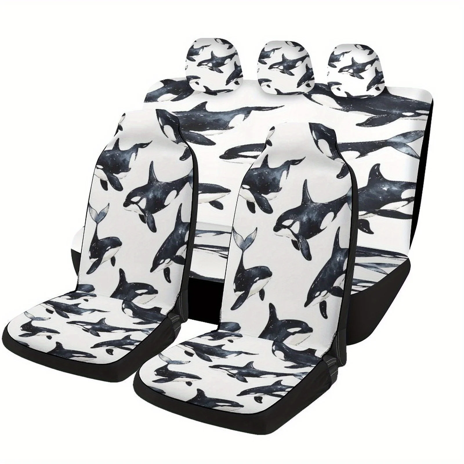 

Orca Pattern Themed Car Seat Covers Set For Most Cars, Fashionable Decorative Car Seat Protector Covers Full Set, Universal Car