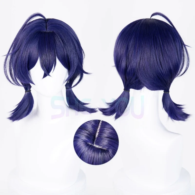 Game Belle Long 40cm Blue Black Double Ponytail Cosplay Anime Wig Heat Resistant Synthetic Hair Halloween Party Wigs
