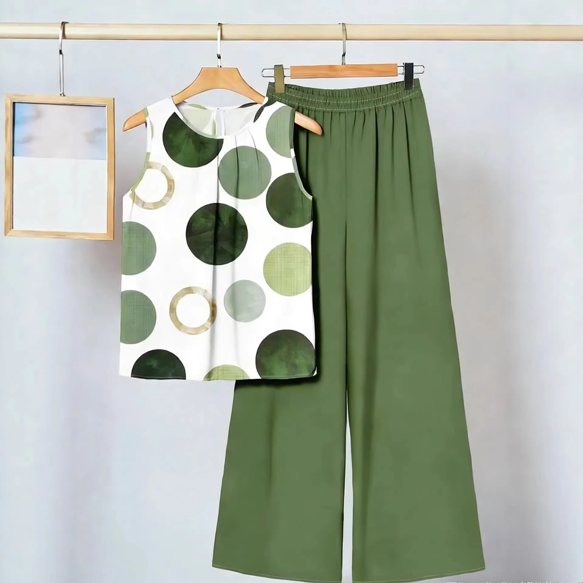 2026 Autumn Casual Women's Suit Fashionable Printed Long-sleeved Loose Top Paired With Solid Color Wide-leg Pants Two-piece Set