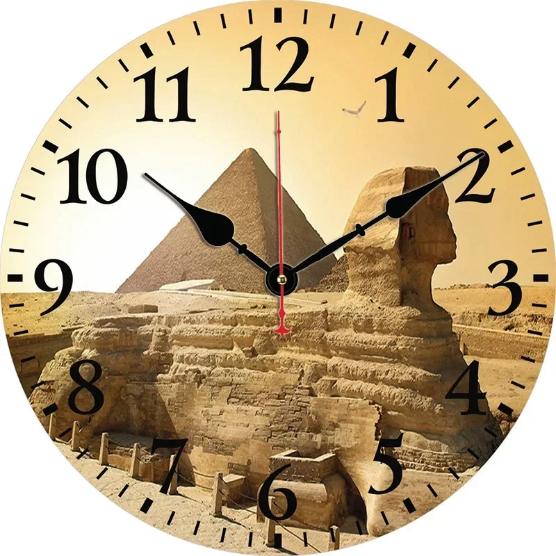 Egyptian Pyramids Wall Clock Round Silent Clocks Wall Mounted Carfts Art Decor For Home Bedroom Living Room Office Decoration