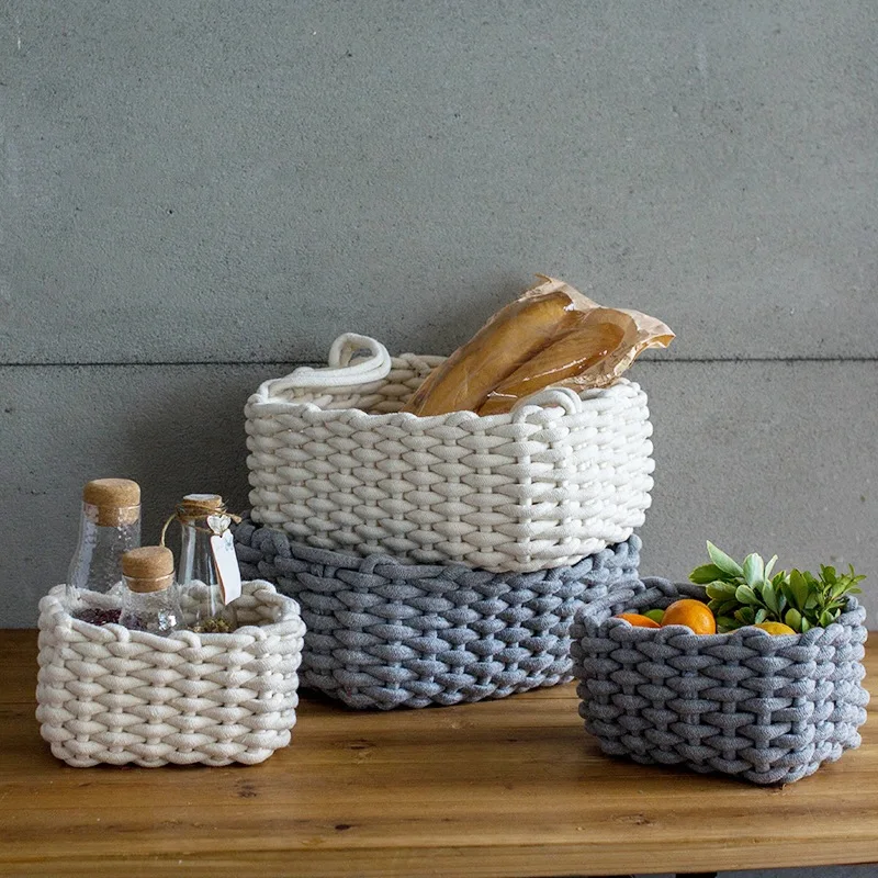 Hand-woven Thick Cotton Rope Storage Basket Nordic Large Capacity Baby Toy Clothes Sundries Desktop Organizer Debris Storage Box