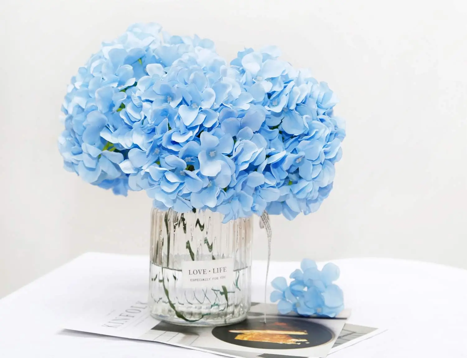 6 Stück 8,7 Zoll Seiden-Hortensien-Blütenköpfe mit Stielen, künstliche Hortensien-Blumen für DIY-Hochzeits-Mittelstück, Heimdekoration – Detail 4