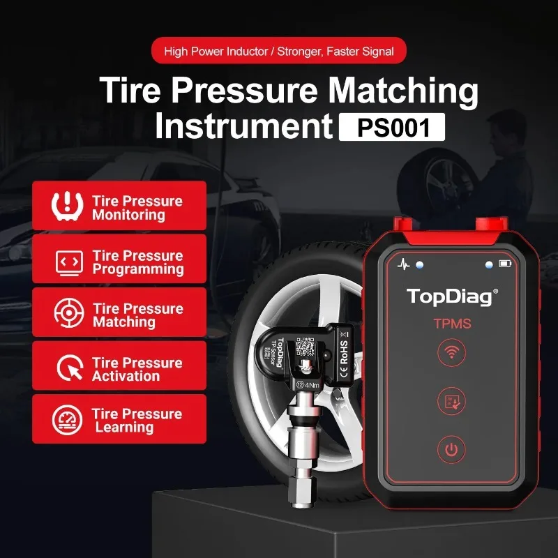 TopDiag PS001 TPMS Service Tool, Activate Relearn Program TPMS Sensors, Professional Car Tire Pressure Diagnostic Scanner