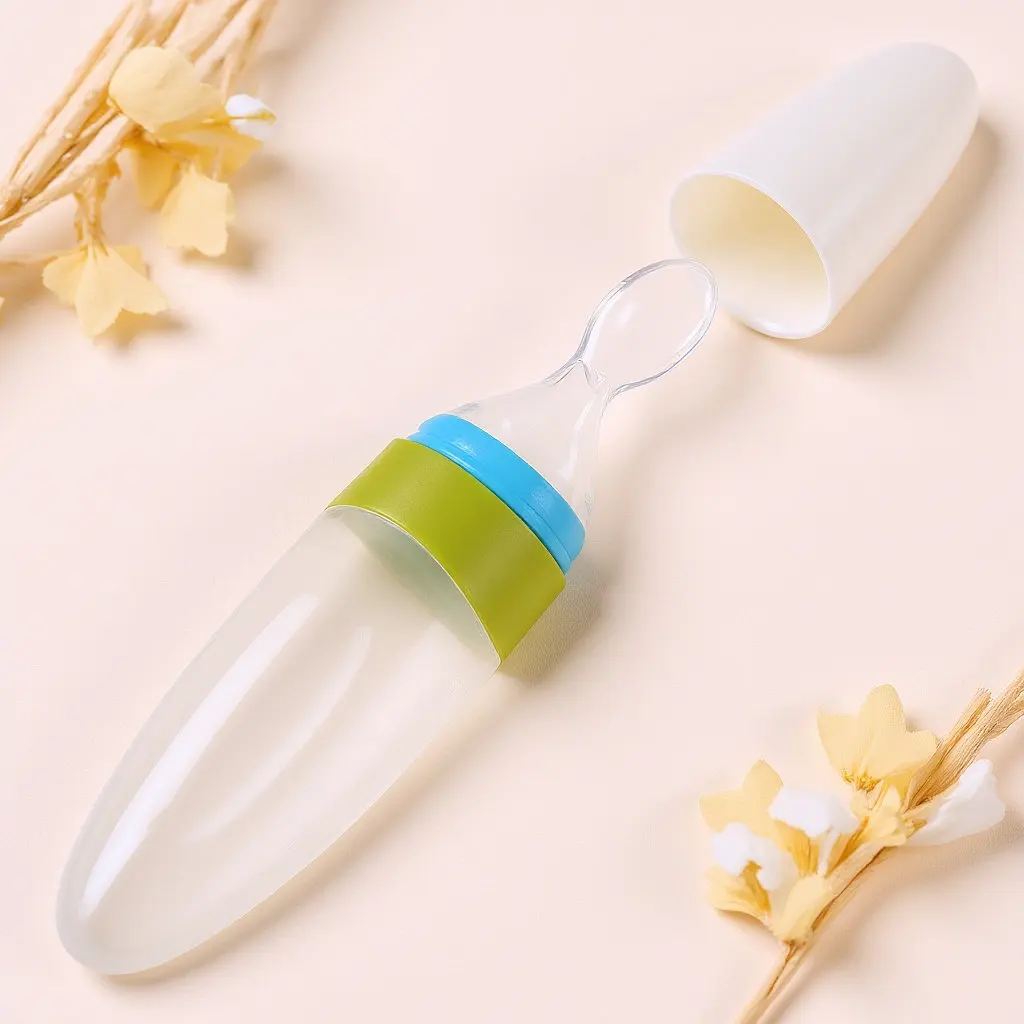 Baby Silicone Dispensing Spoon Feeder Soft-Tip Infant Feeding Spoon for Teething Gentle Gum Protection Cereal Oatmeal Puree