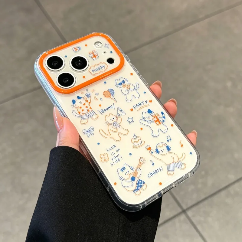 Cartoon Cute Line Cat Pattern New Creative Phone Case For iPhone 17 16 15 14 13 12 11 Pro Max Minimalist Protection Back Cover - view 6