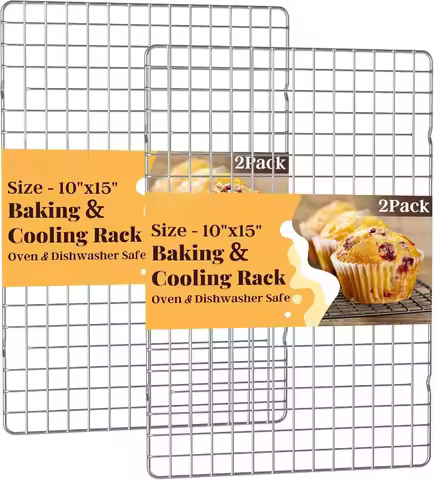 2-Pack 10x15 Inch Cooling Racks, Grid Wire Baking Rack for Cookies Bacon, Oven Safe, Dishwasher Safe, Fits Sheet Pans