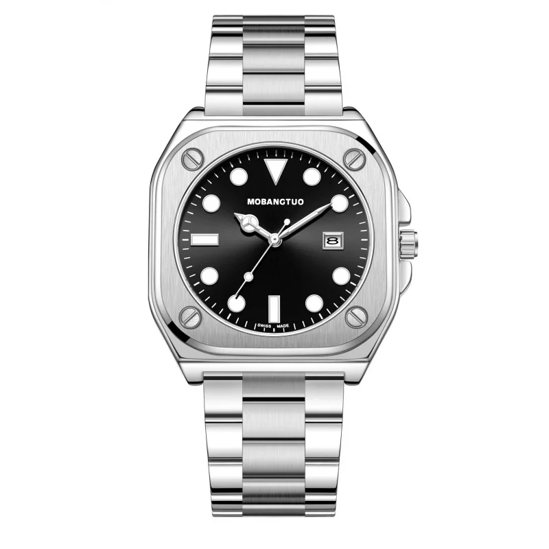 MOBANGTUO Square Steel Band Women's Watch Foreign Trade Live Large Dial Calendar Luminous Round Bead Watch