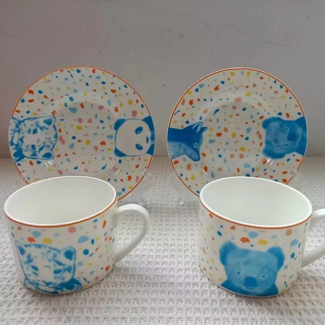 Light Luxury Animal Series Bone China Coffee Mug & Saucer Set (2 Mugs + 2 Saucers) Gift Wholesale Box Panda Cup & Saucer Set
