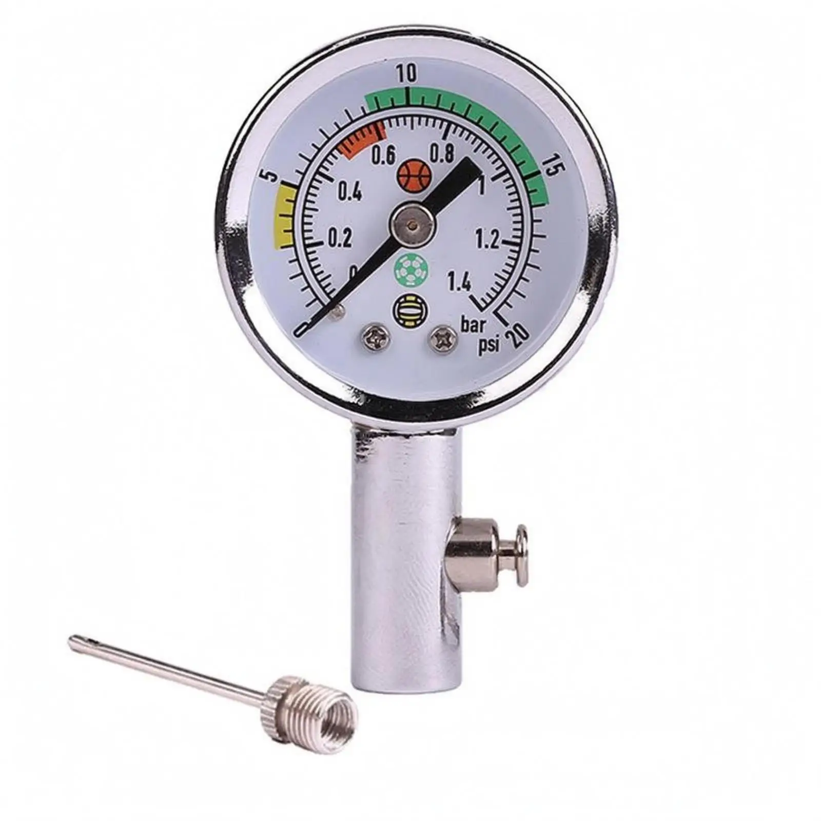 Metal Handheld Sports Ball Pressure Gauge with Dial Face Air Measurement Device for Soccer Training Equipment Routine Check