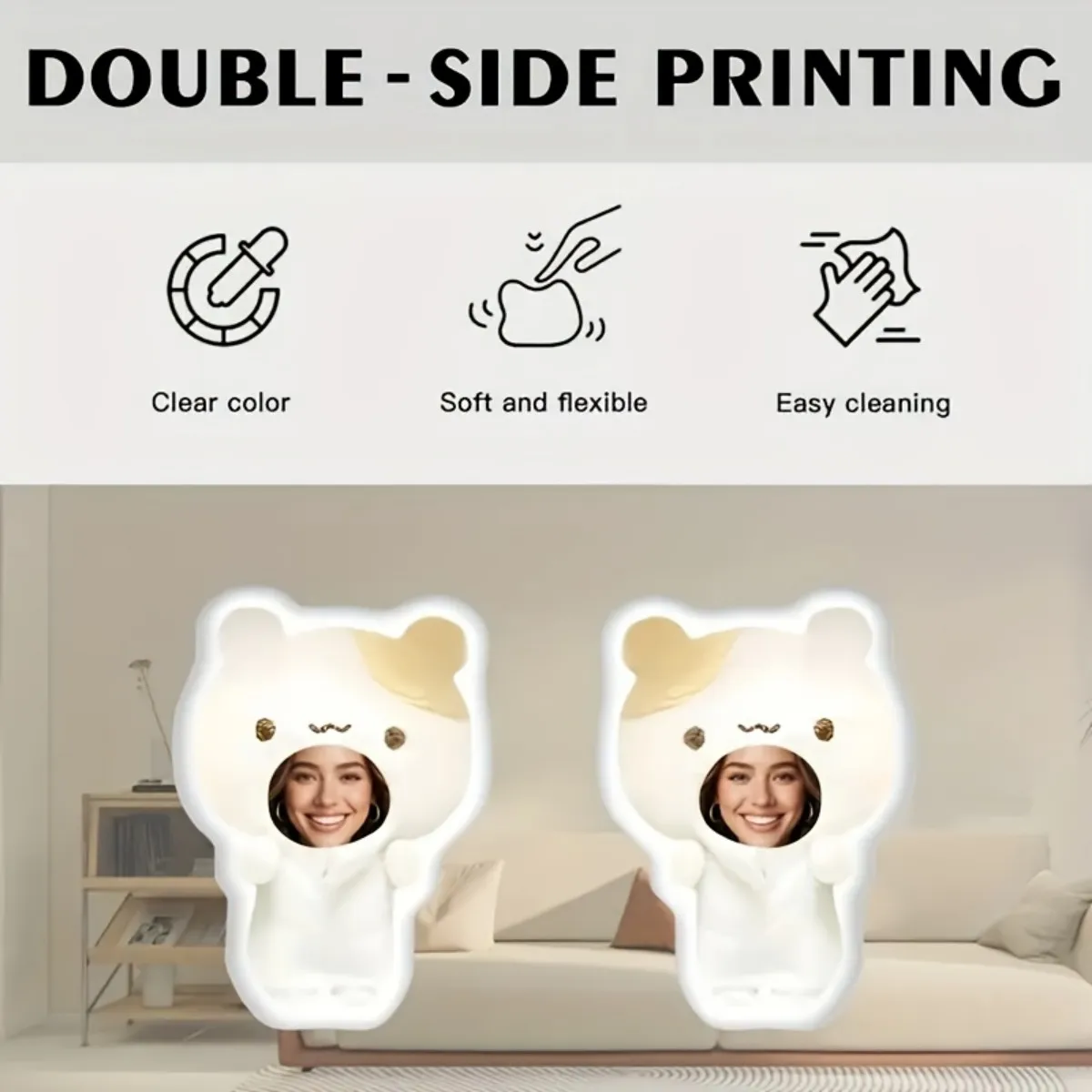 Customized Cute Bear Face Portrait Home Throw Pillows, DIY Double-Sided Printed Cushions, Essential Gifts for Good Friends
