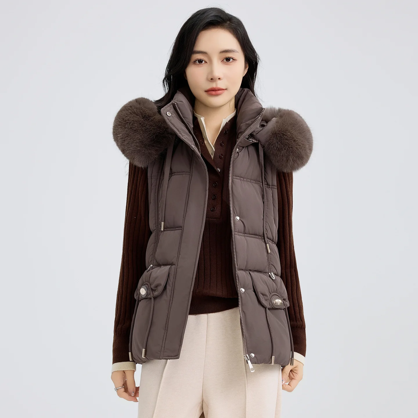 

Женская хлопковая куртка с капюшоном, осень/зима, простая свободная теплая хлопковая куртка со съемными рукавами, короткая верхняя одежда с меховым воротником