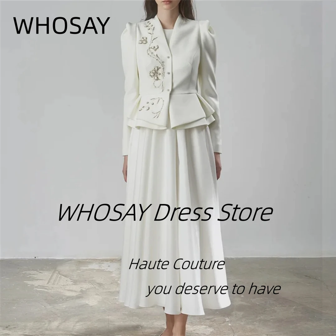 

WHOSAY Вечерние платья из двух частей, индивидуальные жакеты с длинными рукавами и бисером, свадебное платье, платья для выпускного вечера до щиколотки
